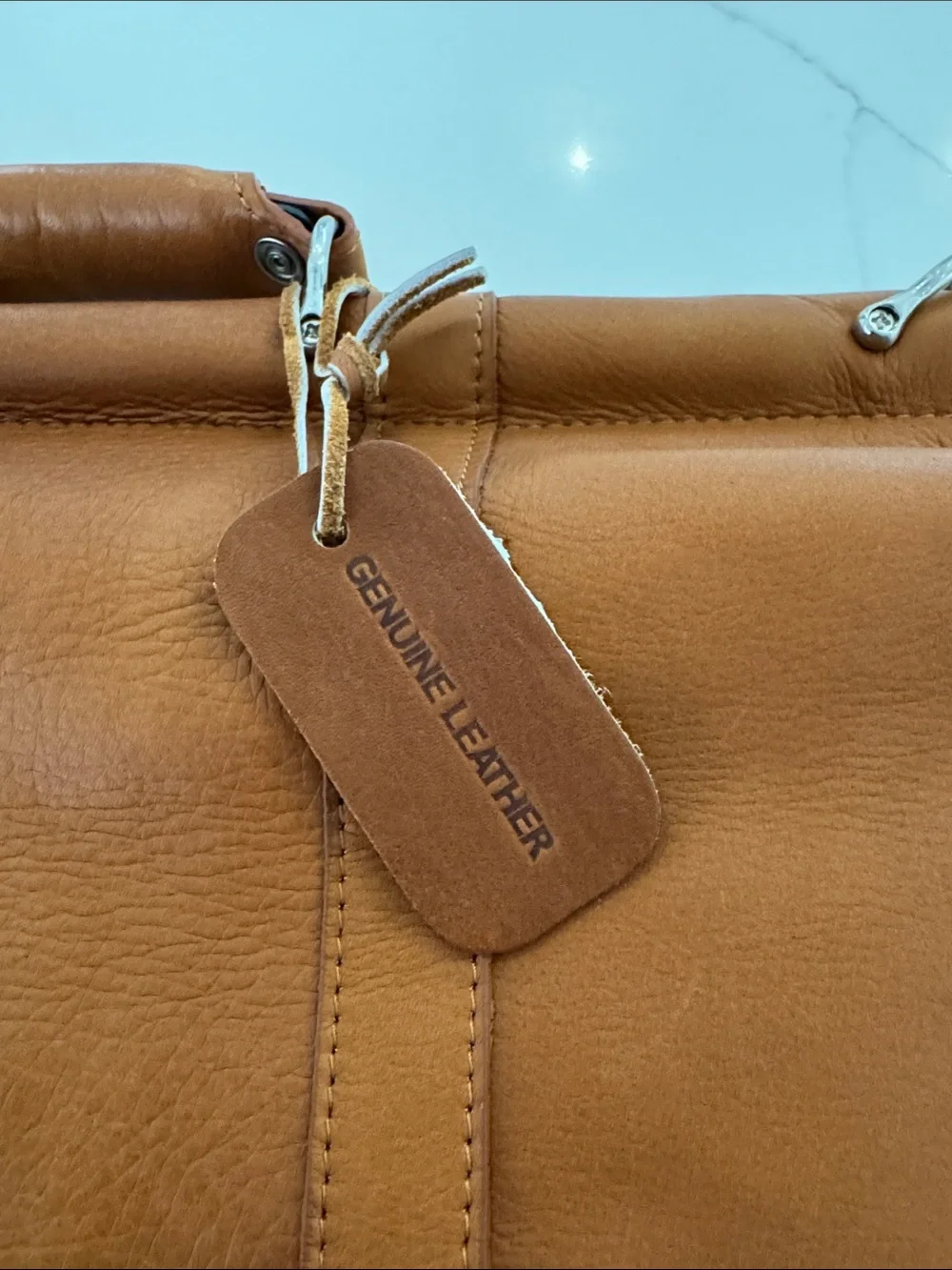 Kenneth Cole Reaction Cognac Leather Briefcase with Buckle Pockets